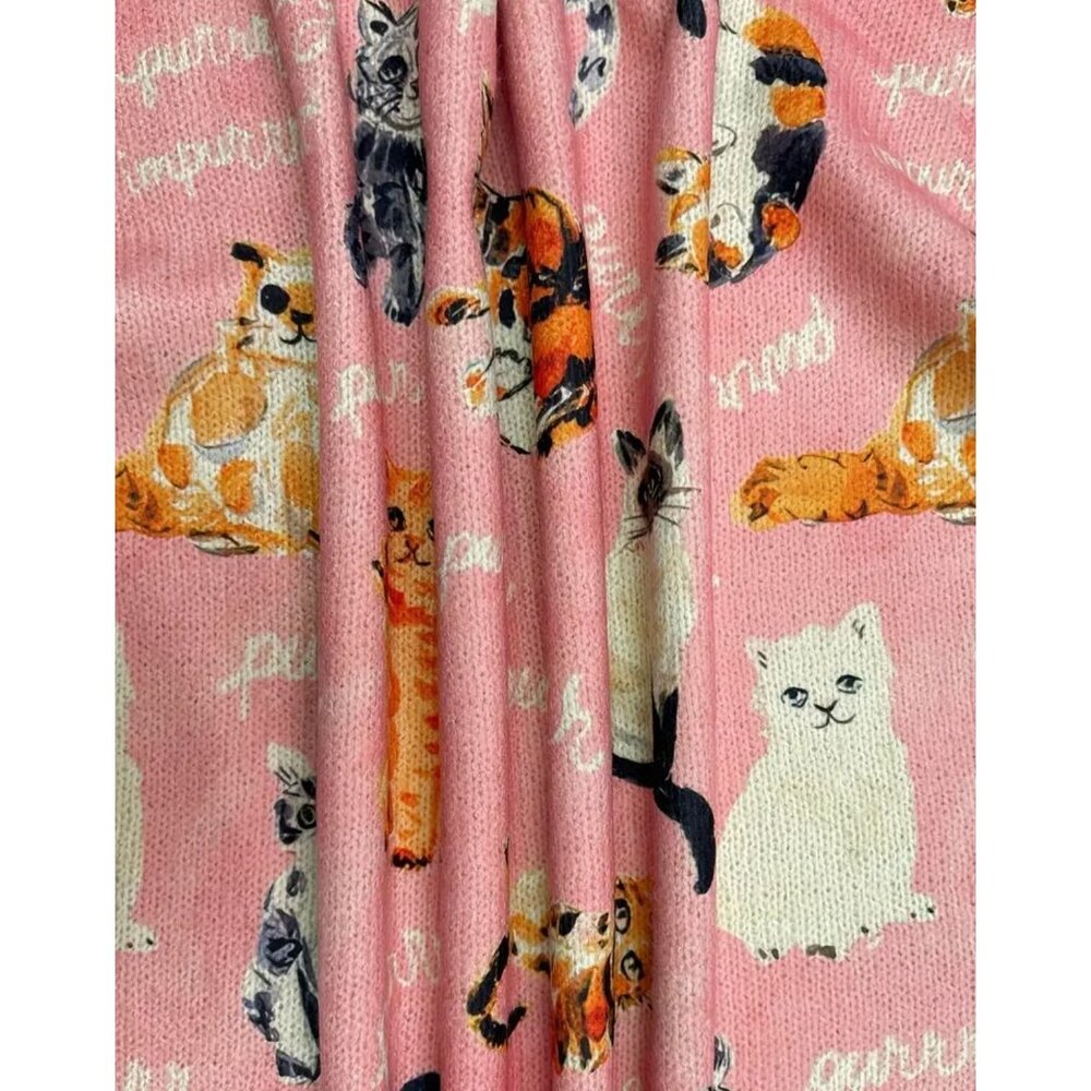 NEW Vintage Looking Pink Frolicking Cat Love Design Print Sweater Sizes M, L, XL - Picture 3 of 4